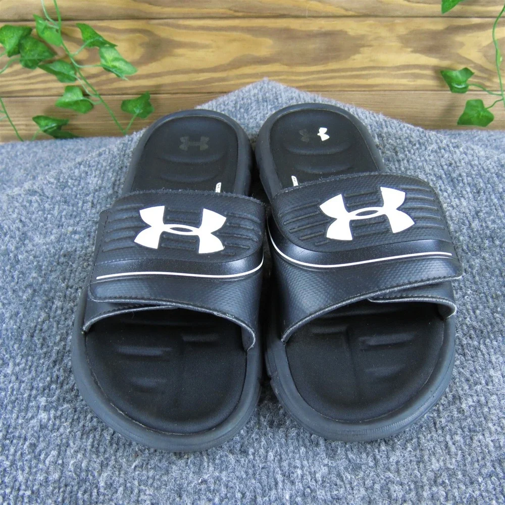 Under Armour Slide  Boys Y 6 Medium Sandal Black Synthetic Hook &‎ Loop